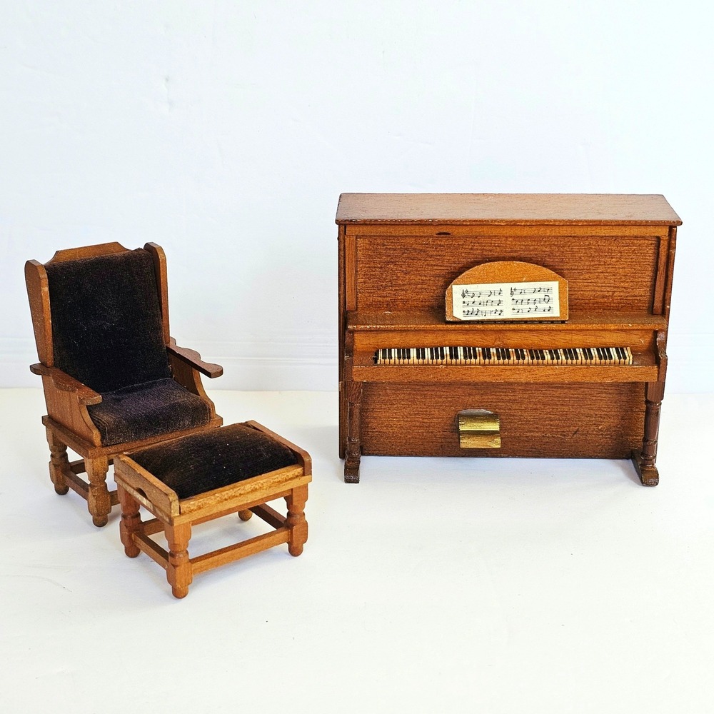Vintage Shackman Dollhouse Furniture Piano Chair Ottoman Set Miniature Japan